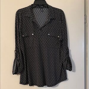 Jones New York Black and White Patterned Blouse